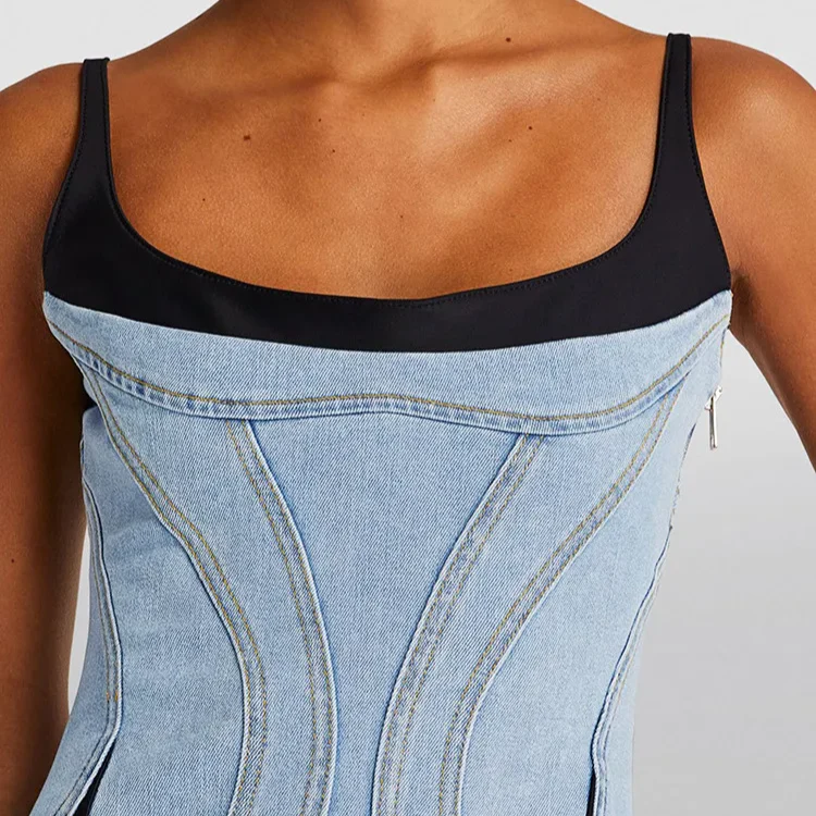 PATCHWORK LIGHT BLUE Mini Dress - Image 3