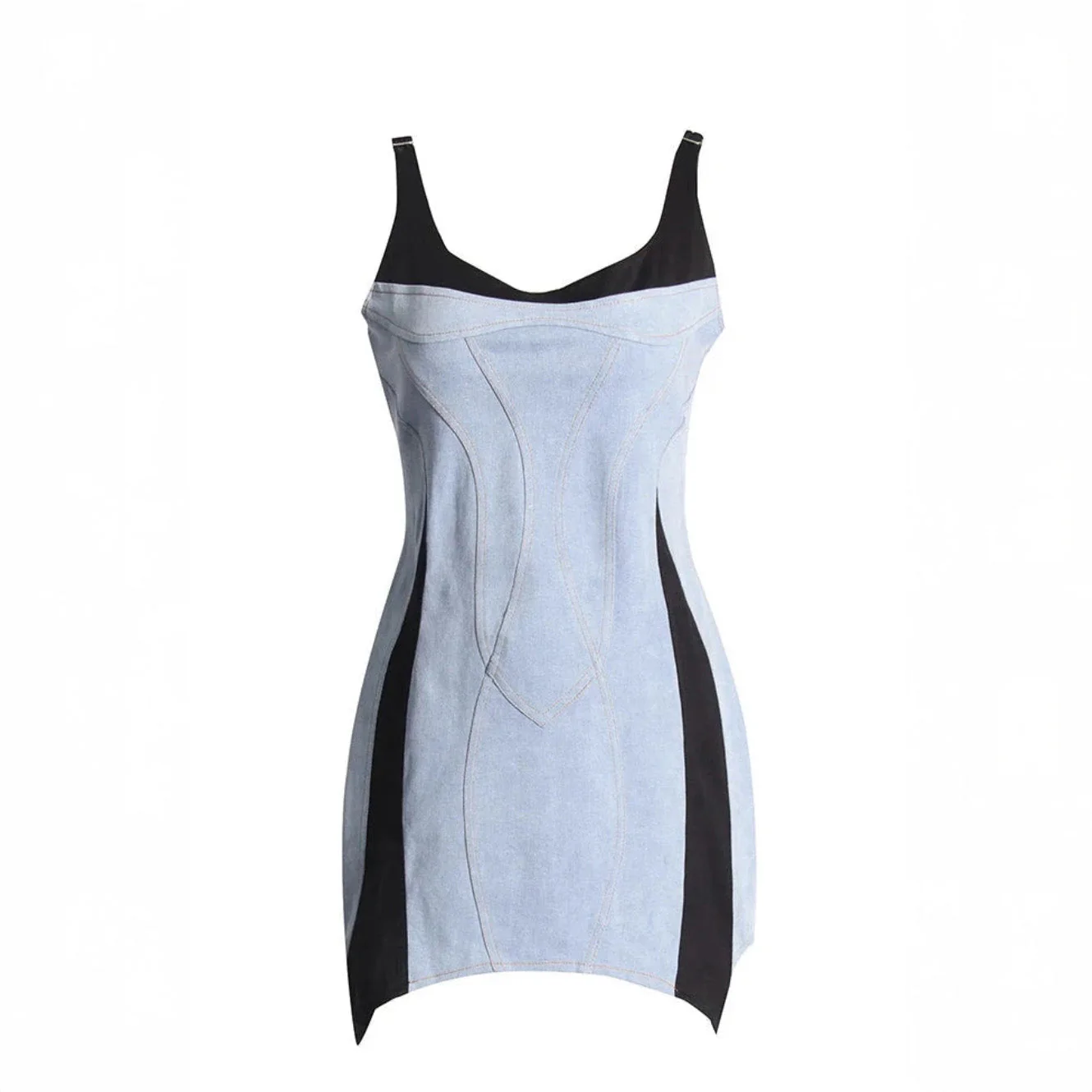 PATCHWORK LIGHT BLUE Mini Dress - Image 5