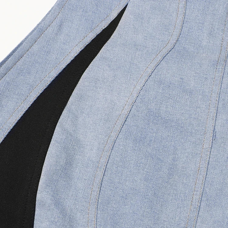 PATCHWORK LIGHT BLUE Mini Dress - Image 7