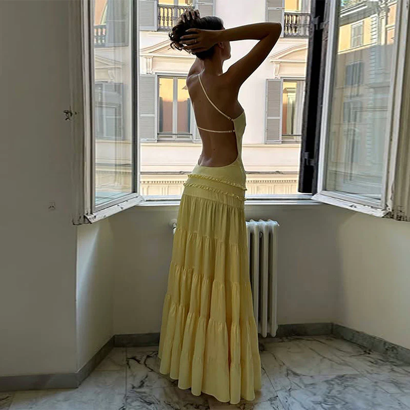 Hollow Back Tie Multi-Layered Maxi Dress - Image 3
