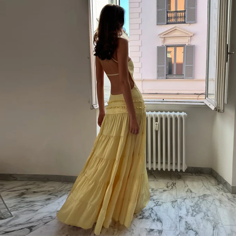 Hollow Back Tie Multi-Layered Maxi Dress - Image 4