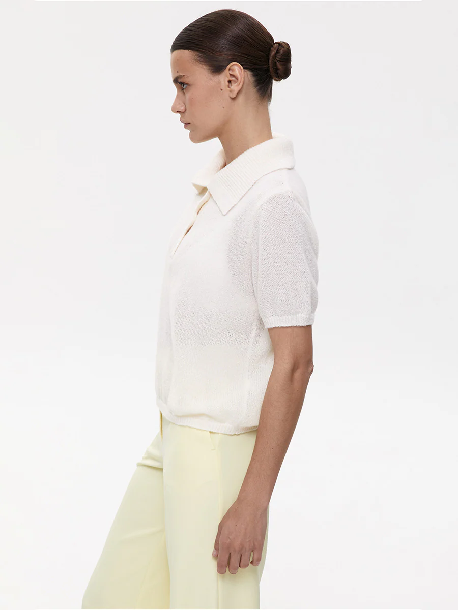 Hollow Draped Snug Knit Polo Shirt - Image 2