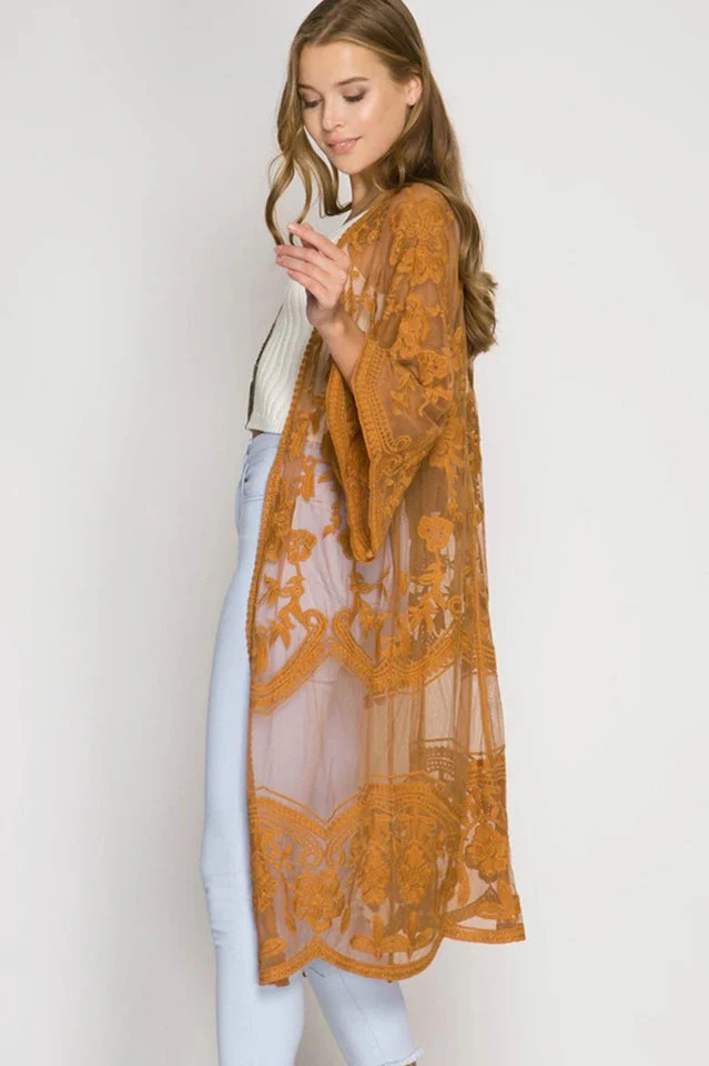 Hollow Out Lace Kimono Cover Up - Image 11