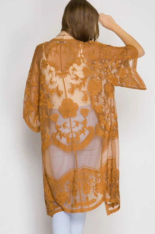 Hollow Out Lace Kimono Cover Up - Image 12