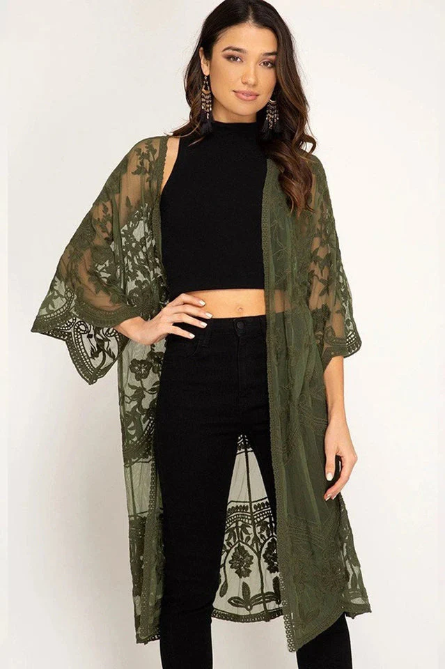 Hollow Out Lace Kimono Cover Up - Image 13