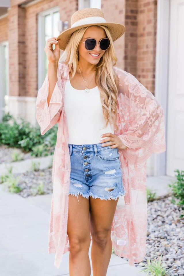Hollow Out Lace Kimono Cover Up - Image 15