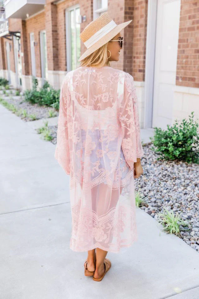 Hollow Out Lace Kimono Cover Up - Image 16