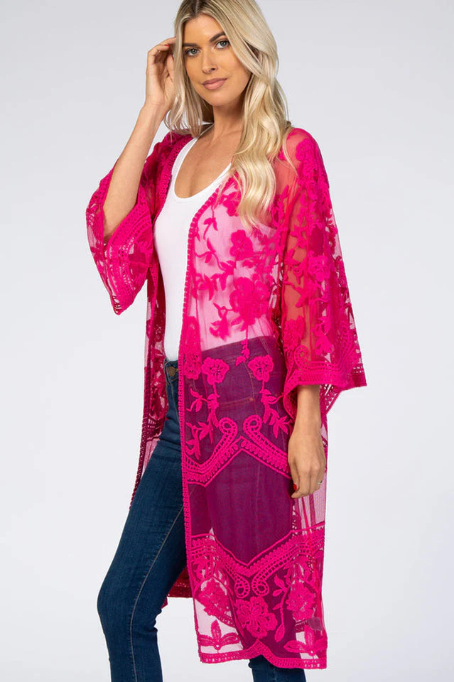 Hollow Out Lace Kimono Cover Up - Image 25