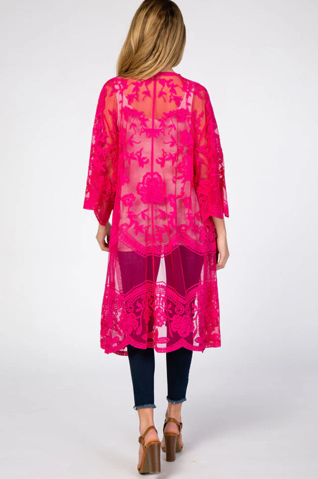 Hollow Out Lace Kimono Cover Up - Image 28