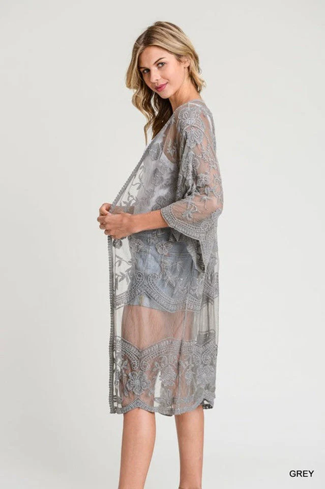 Hollow Out Lace Kimono Cover Up - Image 34