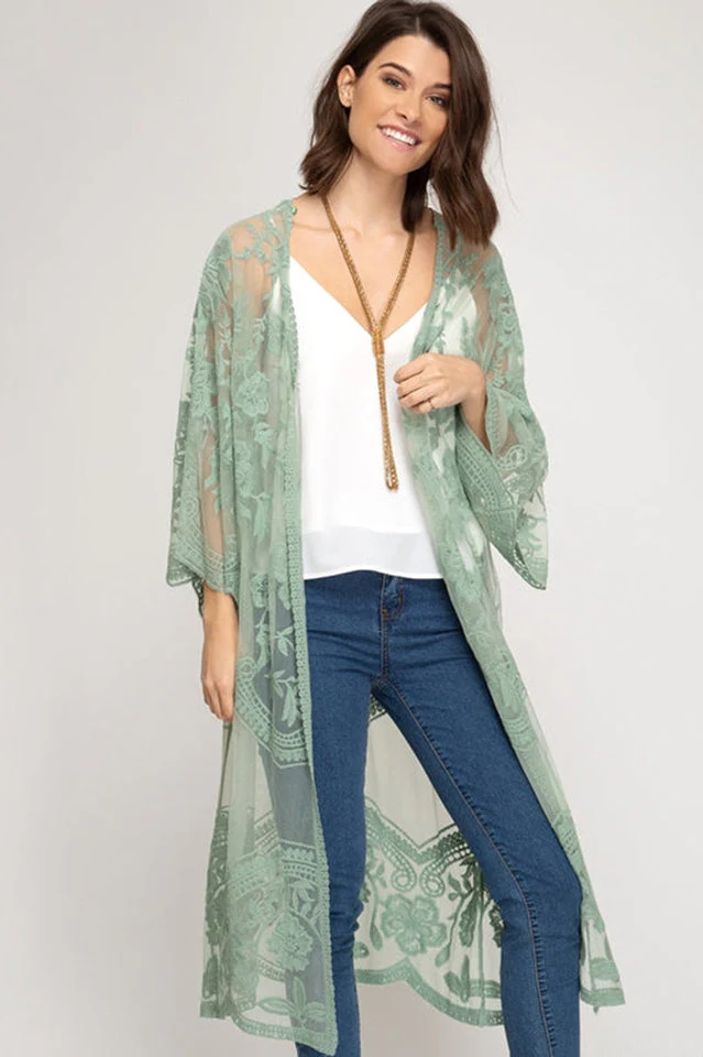 Hollow Out Lace Kimono Cover Up - Image 36