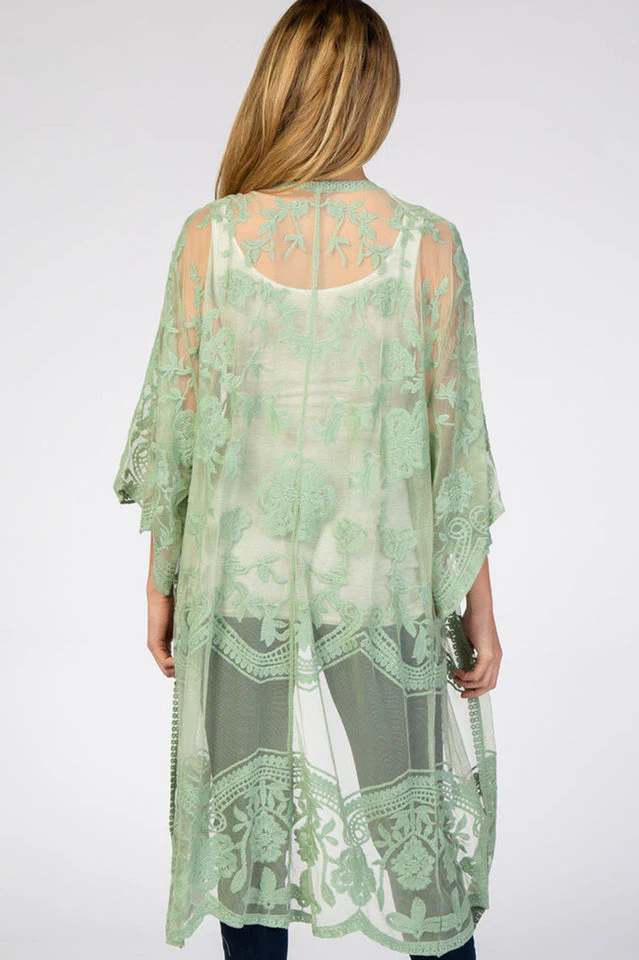 Hollow Out Lace Kimono Cover Up - Image 37