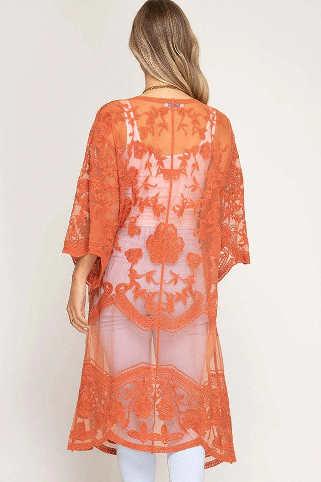 Hollow Out Lace Kimono Cover Up - Image 45