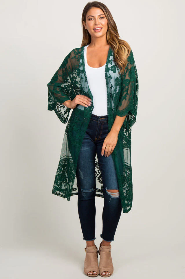 Hollow Out Lace Kimono Cover Up - Image 48