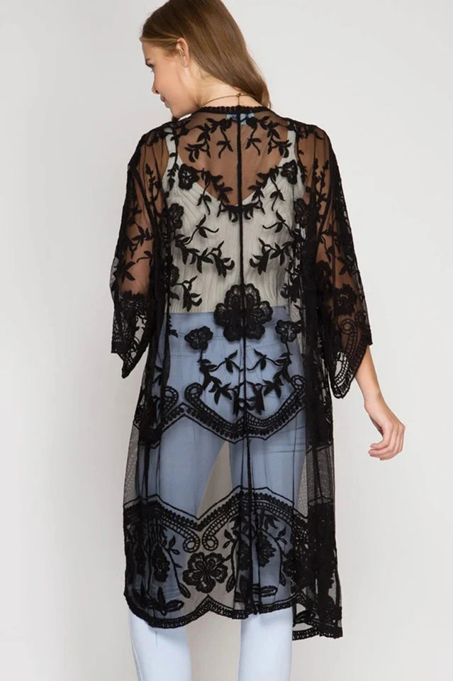 Hollow Out Lace Kimono Cover Up - Image 5
