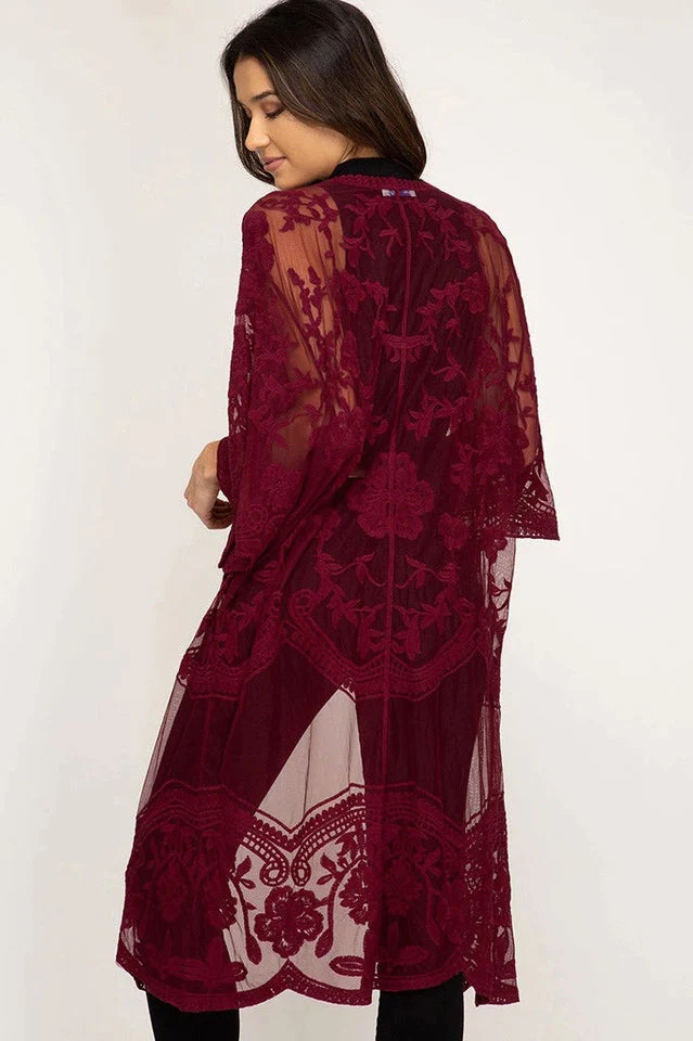 Hollow Out Lace Kimono Cover Up - Image 51