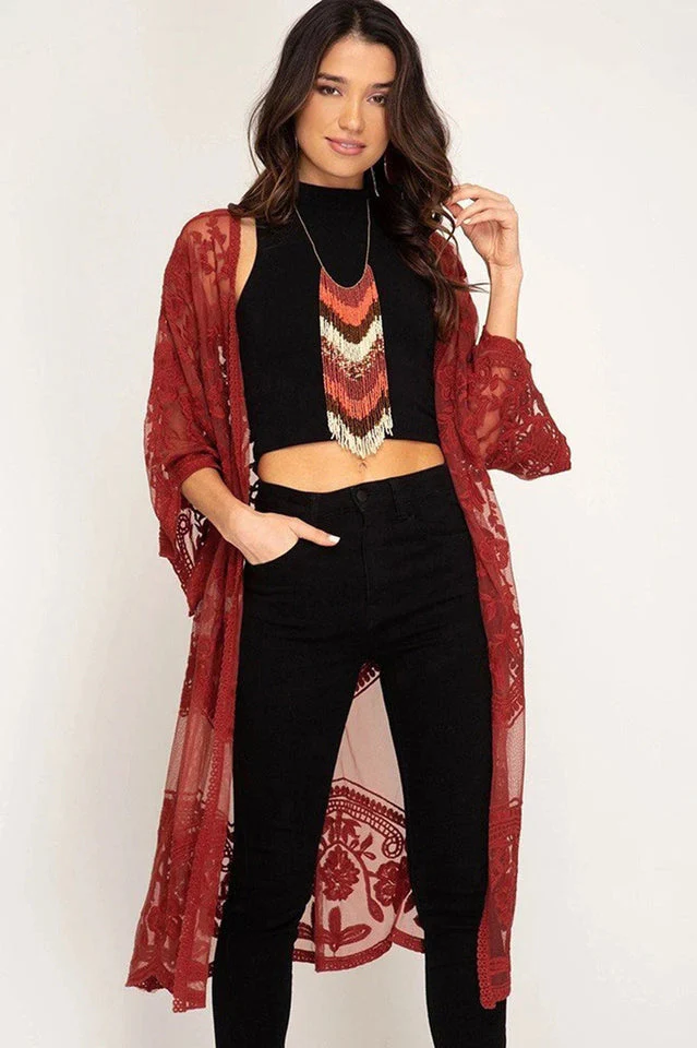 Hollow Out Lace Kimono Cover Up - Image 6