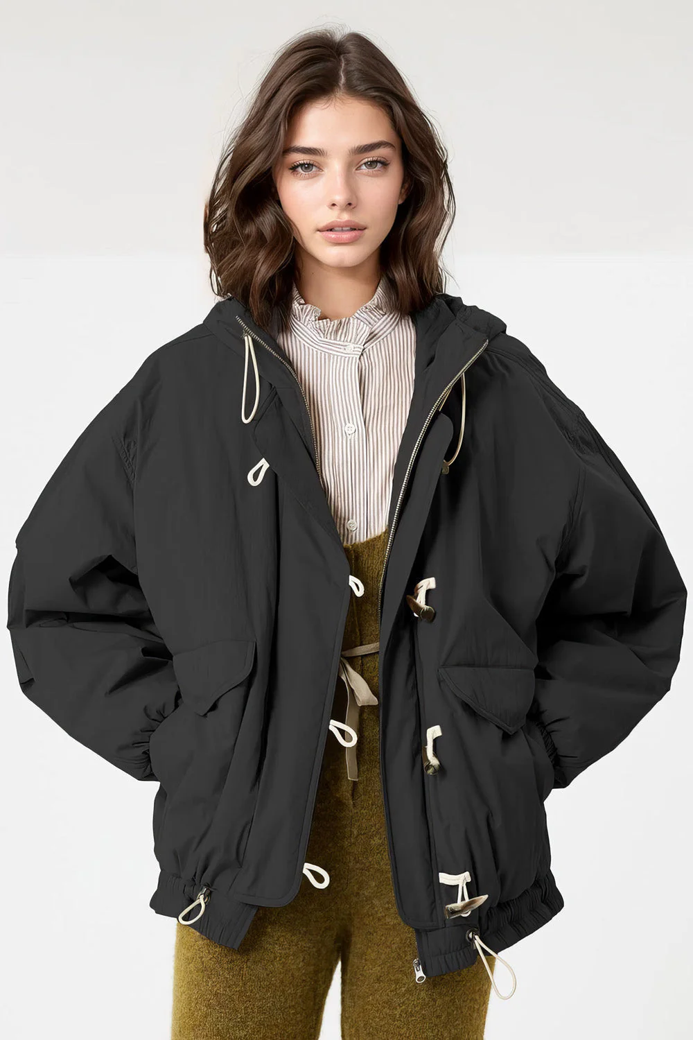 Hooded Rain-Repellent Jacket - Black - Image 2