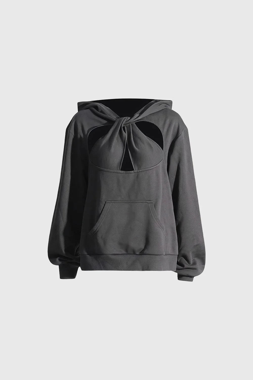 Hooded Sweater with Front Cuts - Grey - Image 2