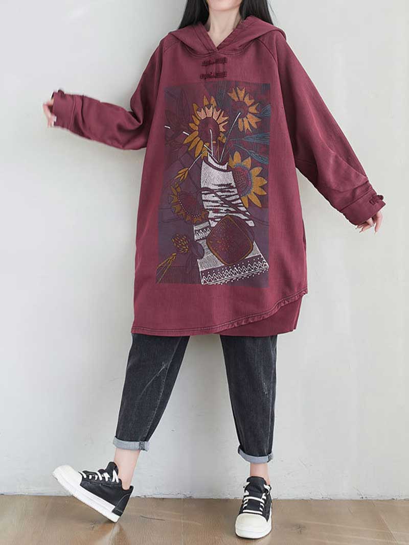 City Of Stars Floral Print Hooded Sweater Midi Dress - Image 10