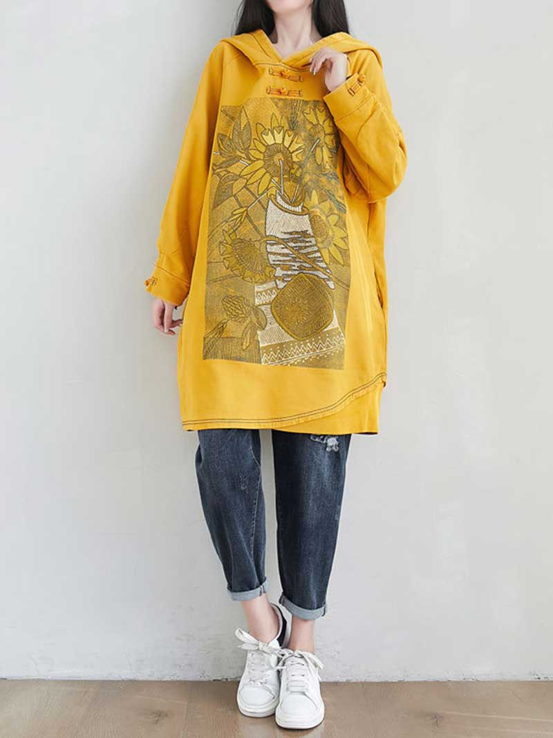 City Of Stars Floral Print Hooded Sweater Midi Dress - Image 11