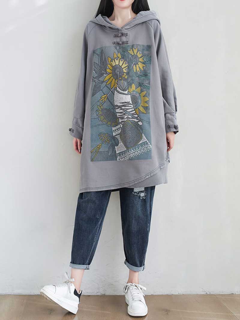 City Of Stars Floral Print Hooded Sweater Midi Dress - Image 12