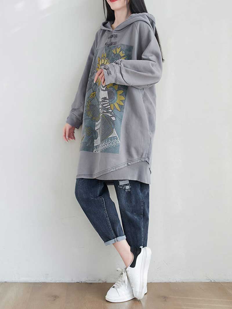City Of Stars Floral Print Hooded Sweater Midi Dress - Image 7