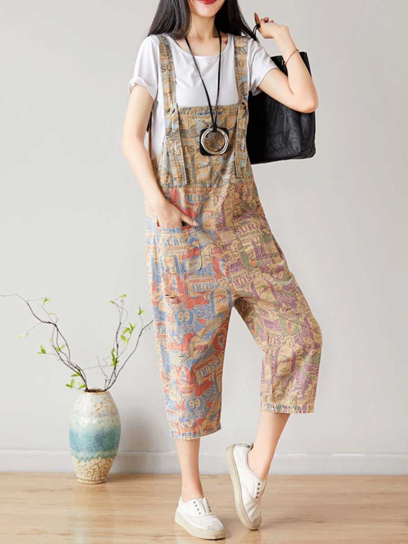 I love Music ripped Cropped Denim Overall Dungarees - Image 2