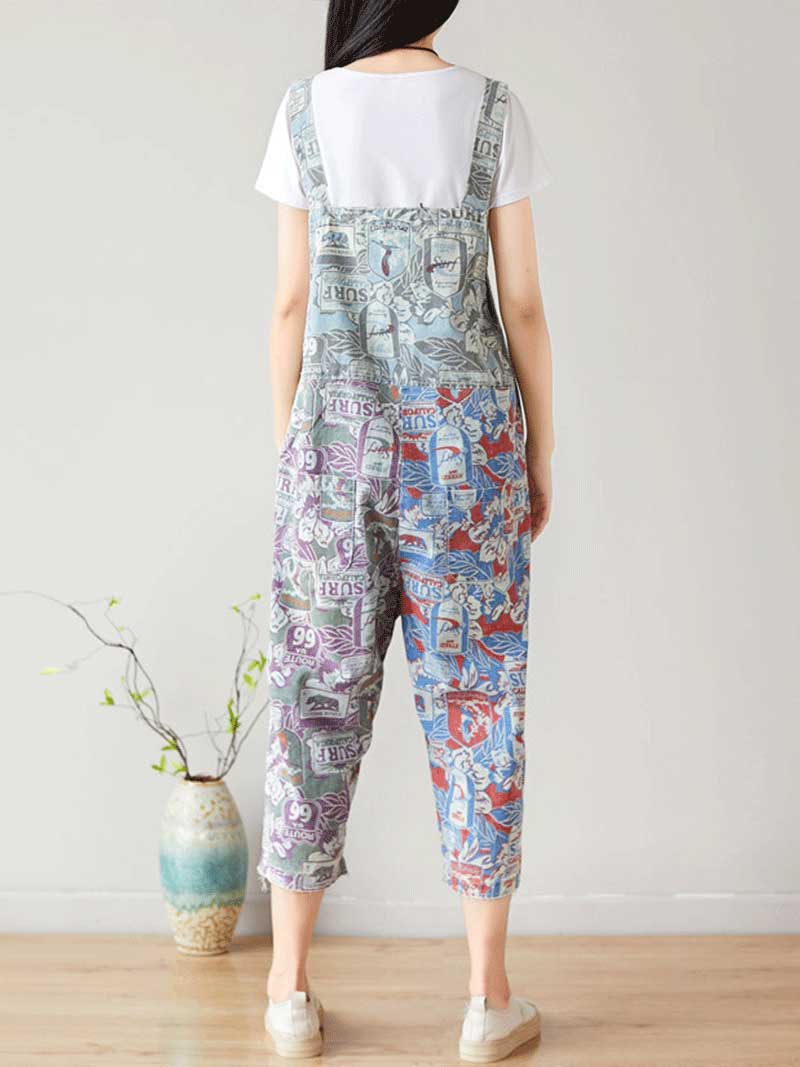 I love Music ripped Cropped Denim Overall Dungarees - Image 3