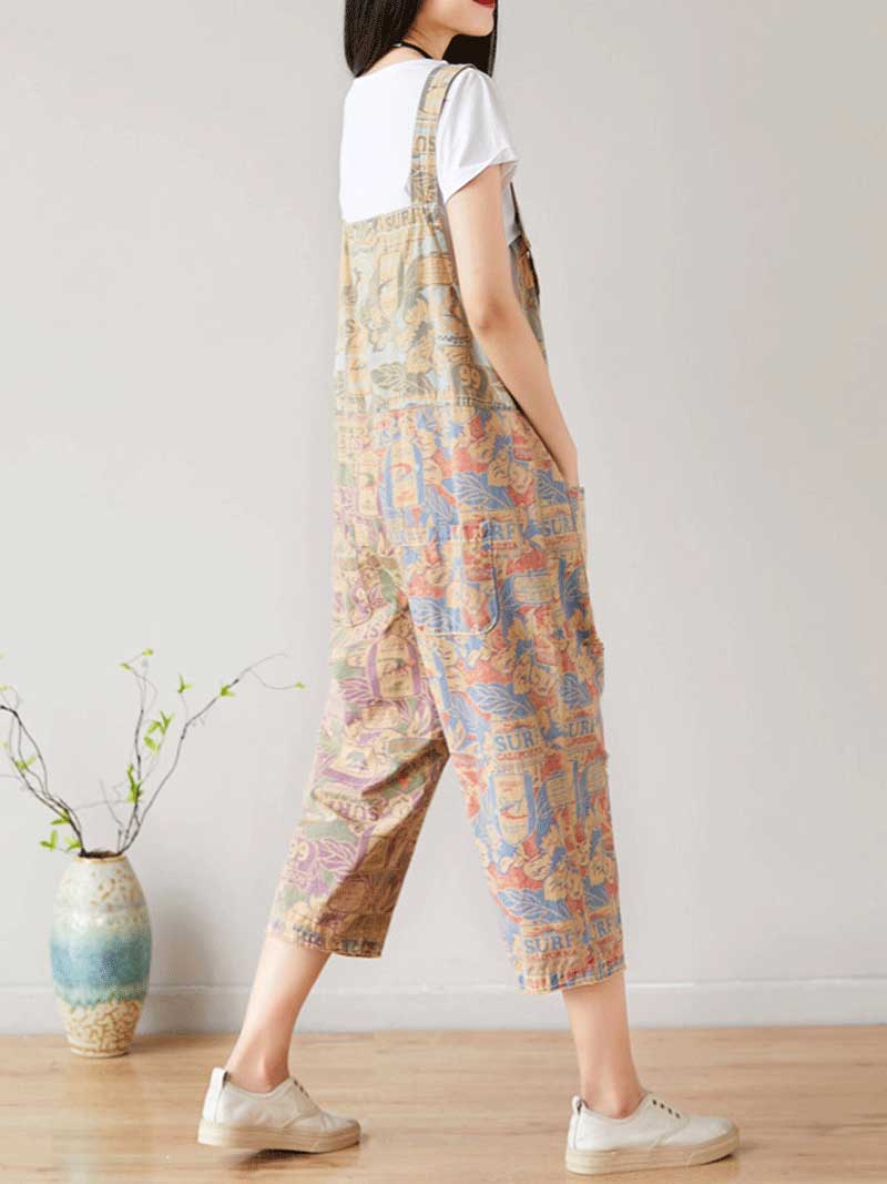 I love Music ripped Cropped Denim Overall Dungarees - Image 4