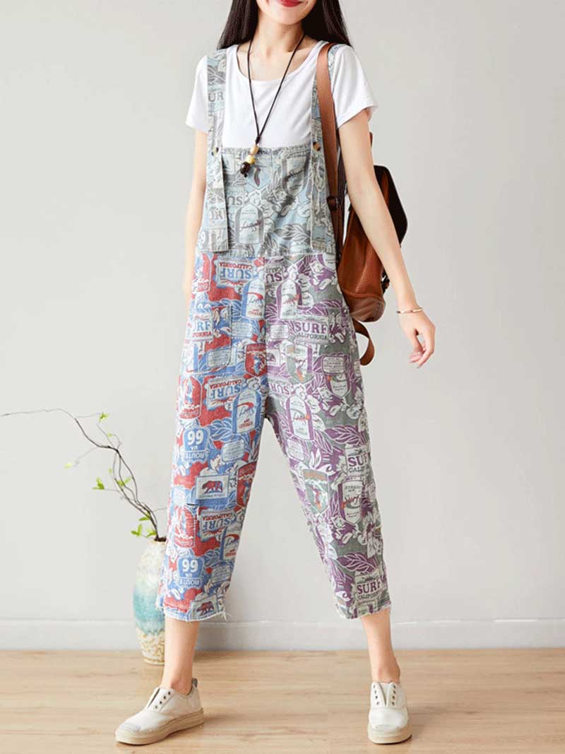 I love Music ripped Cropped Denim Overall Dungarees - Image 5