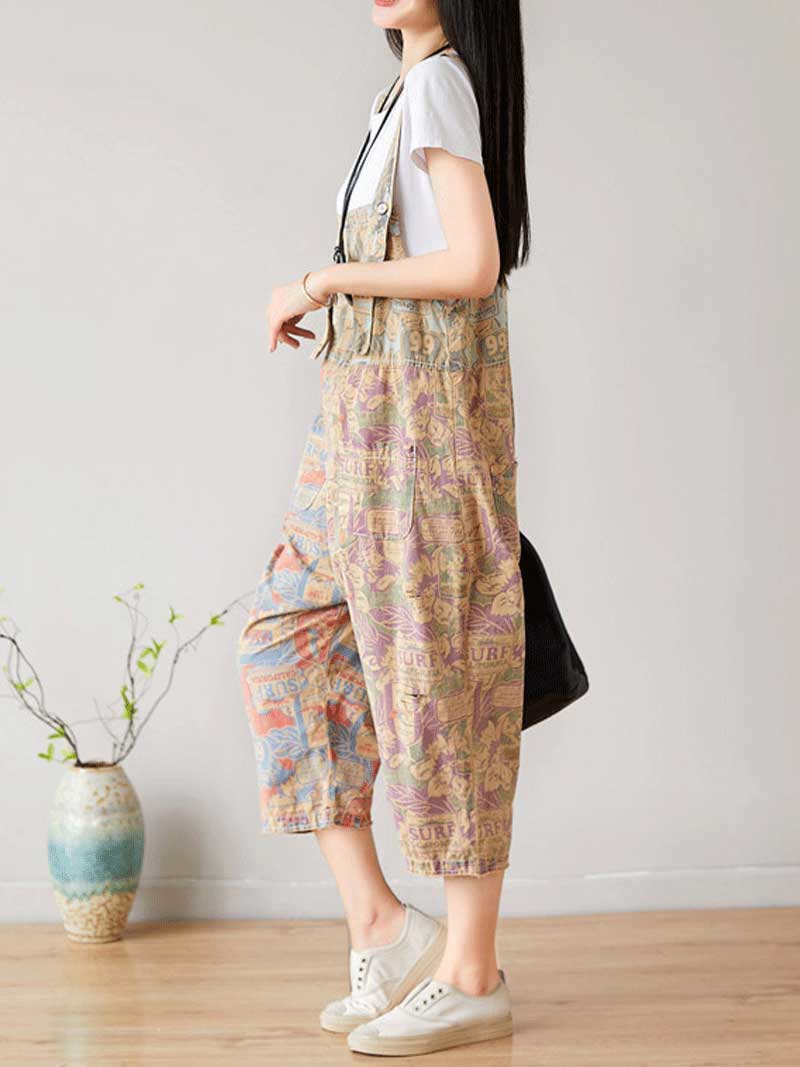 I love Music ripped Cropped Denim Overall Dungarees - Image 7
