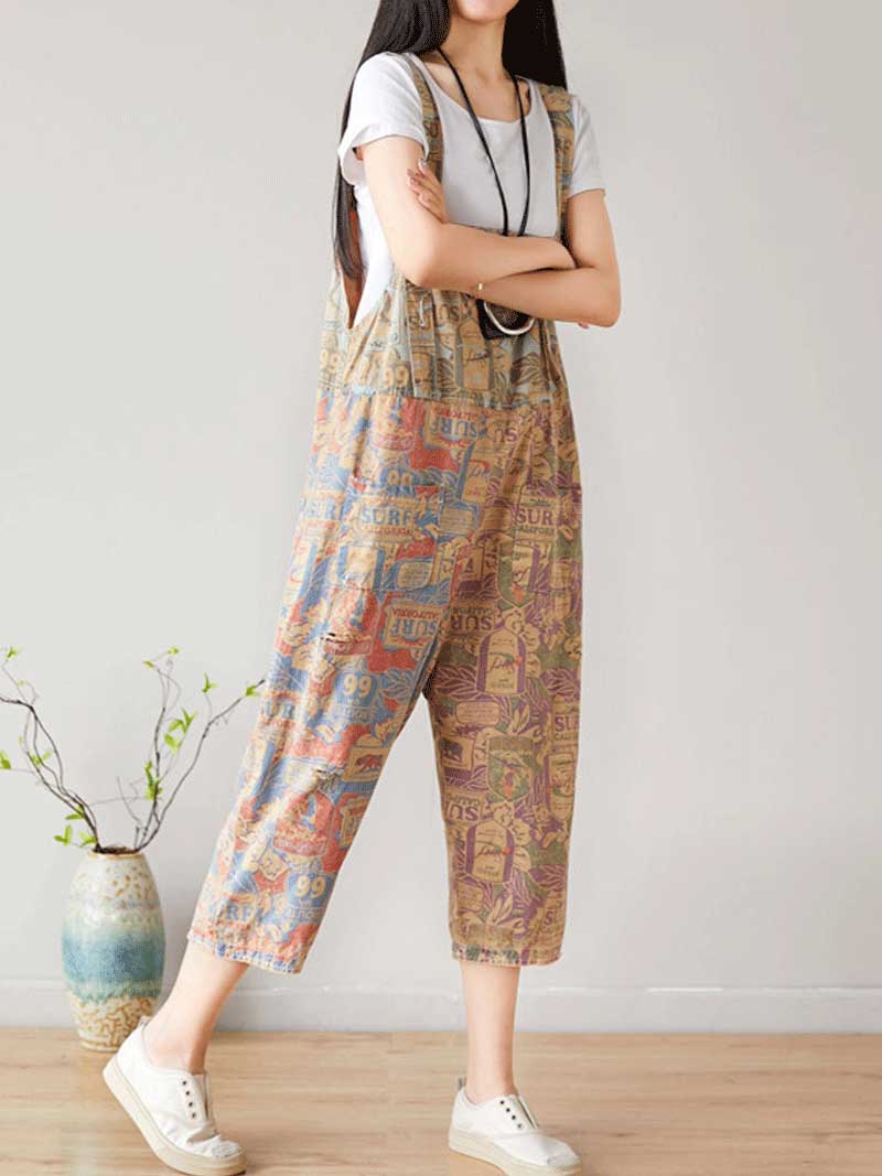 I love Music ripped Cropped Denim Overall Dungarees - Image 9