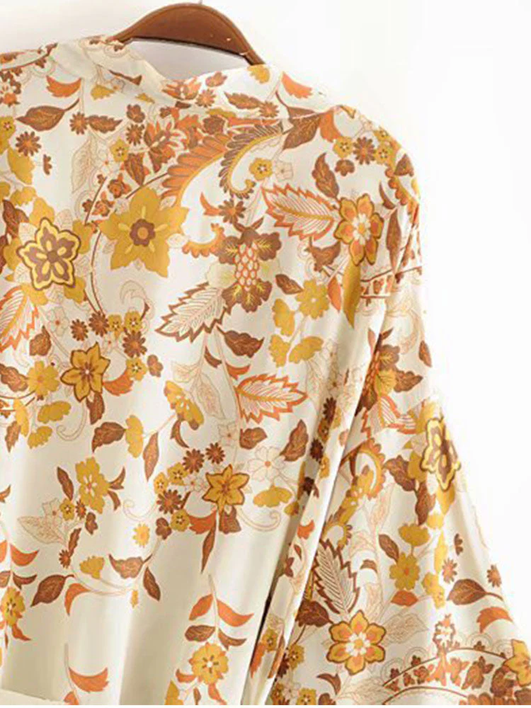 Beachwear & Partywear Floral Print Beige Color Cotton Long Length Gown Kimono Duster Robe - Image 8