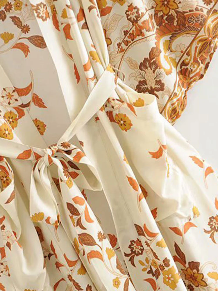 Beachwear & Partywear Floral Print Beige Color Cotton Long Length Gown Kimono Duster Robe - Image 9