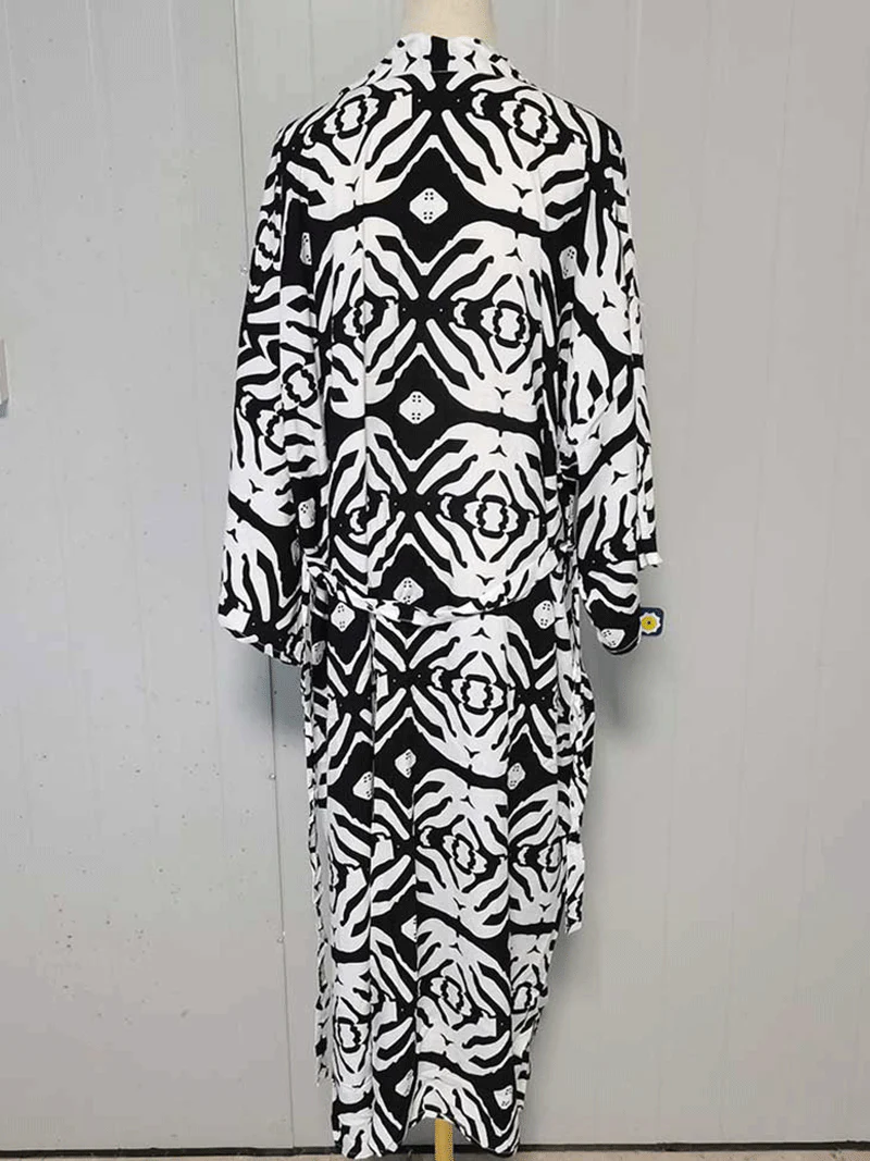 Printed Black Color Polyester Long Length Gown Kimono Duster Robe - Image 2