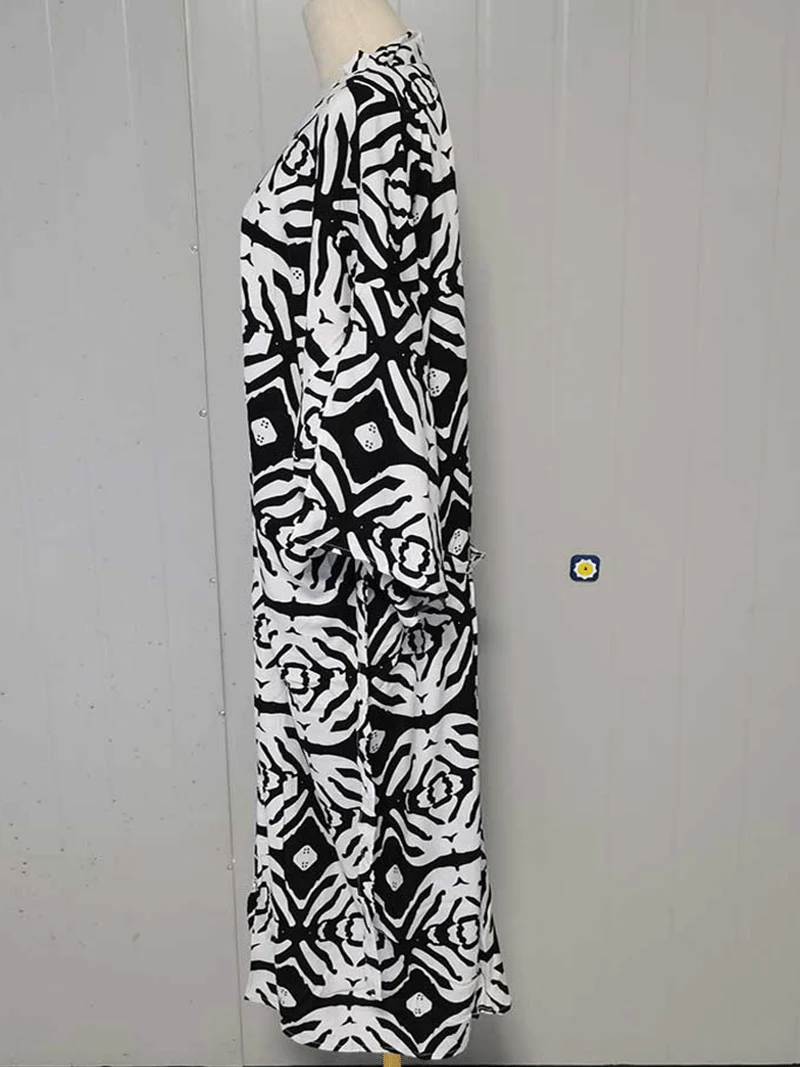 Printed Black Color Polyester Long Length Gown Kimono Duster Robe - Image 3