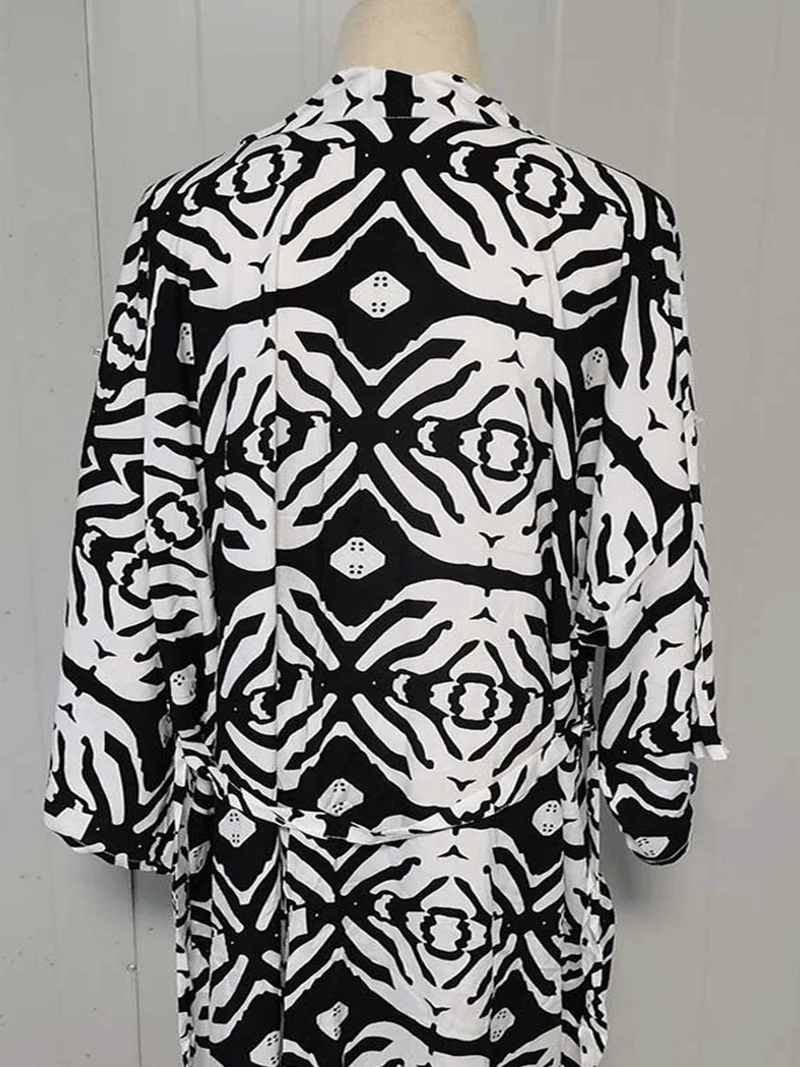 Printed Black Color Polyester Long Length Gown Kimono Duster Robe - Image 4
