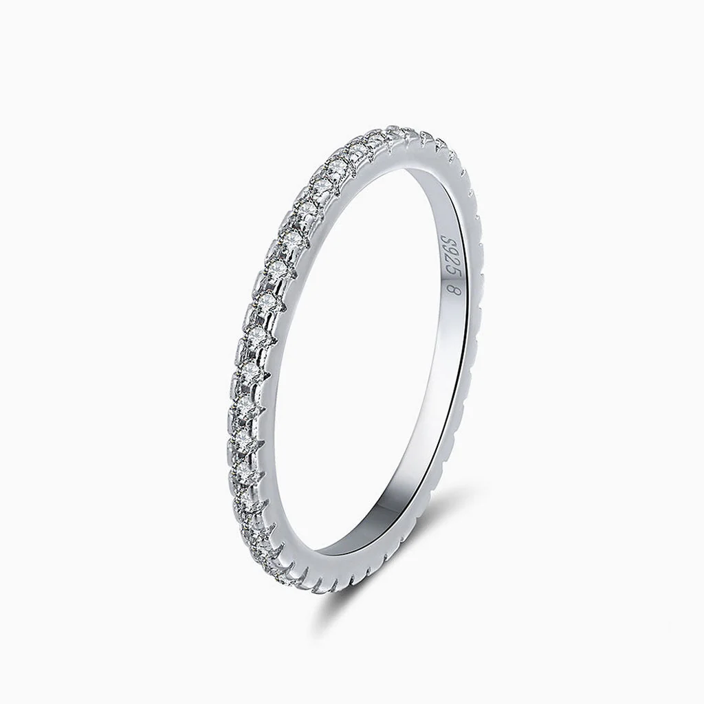 Iced Out Cubic Zirconia Pave Set Sterling Silver Eternity Band Ring - Image 2