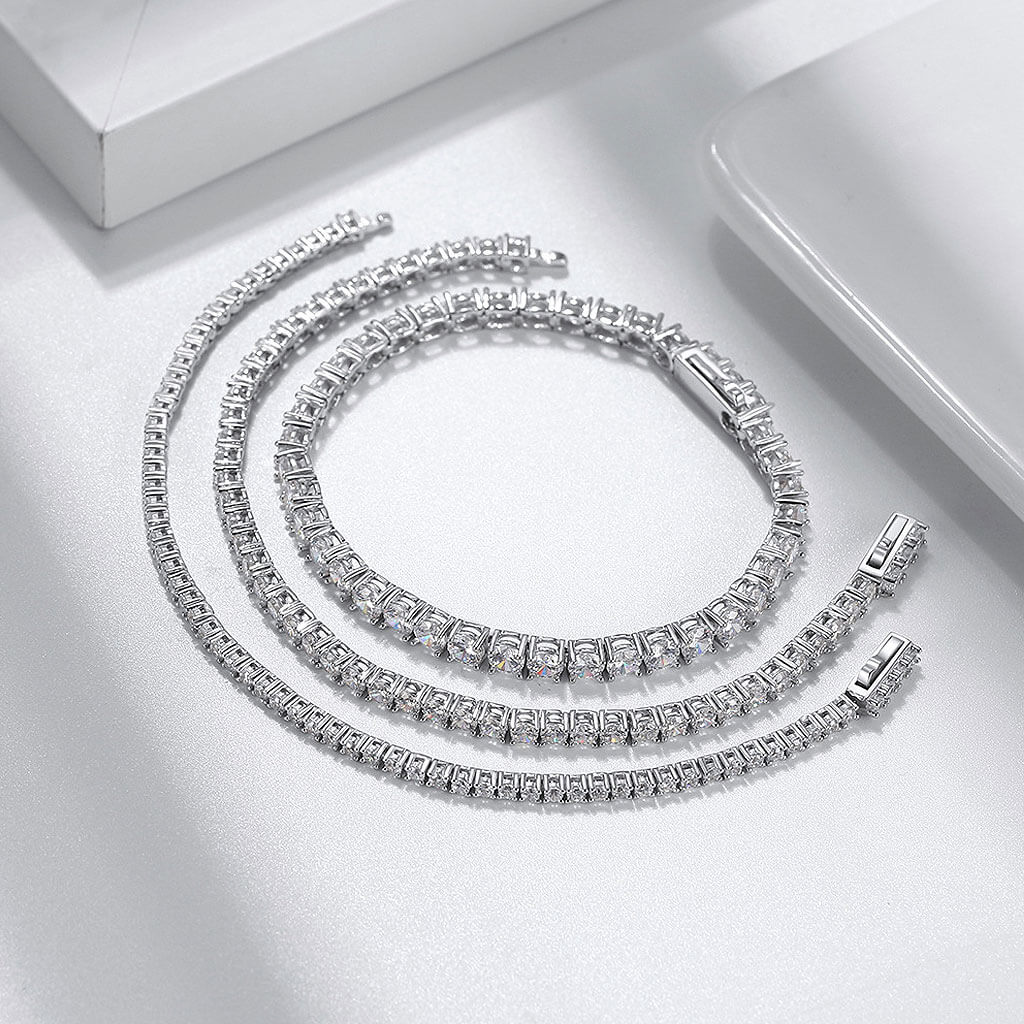 Iced Out Cubic Zirconia Rhodium Plated Sterling Silver Tennis Bracelet - Image 3