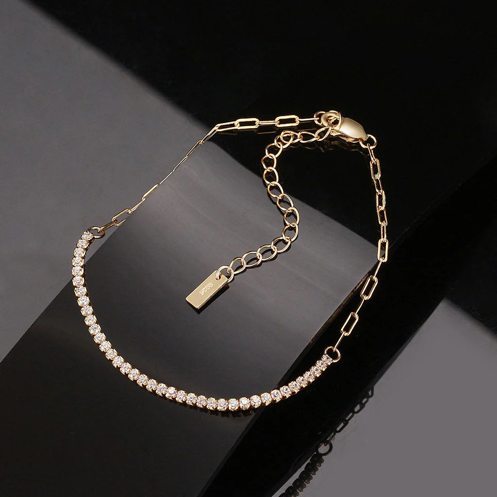 Iced Out Cubic Zirconia Sterling Silver Paperclip Link Half Tennis Bracelet - Image 3