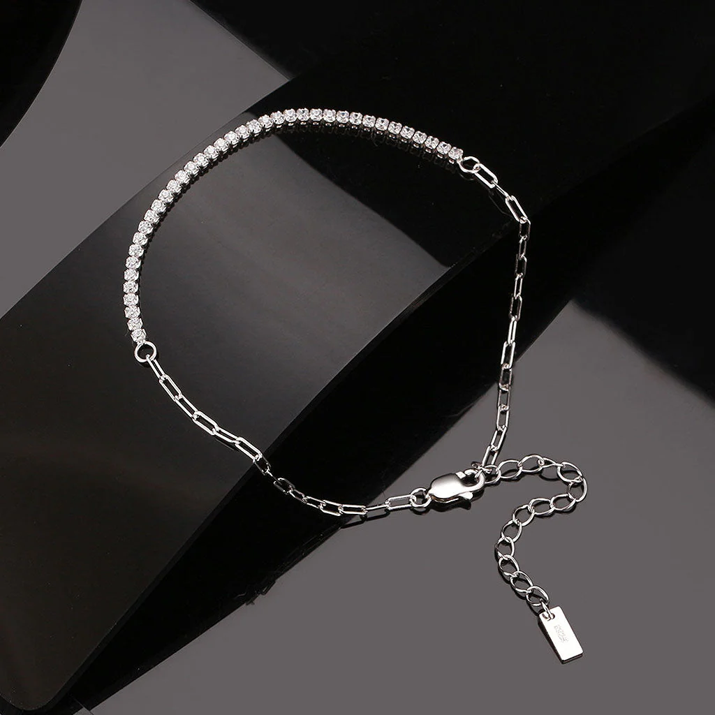 Iced Out Cubic Zirconia Sterling Silver Paperclip Link Half Tennis Bracelet - Image 4