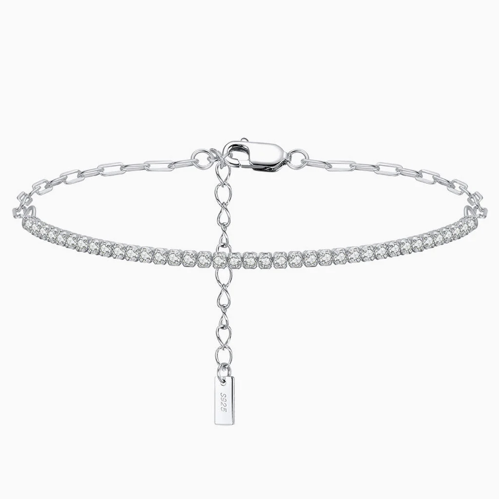 Iced Out Cubic Zirconia Sterling Silver Paperclip Link Half Tennis Bracelet - Image 2