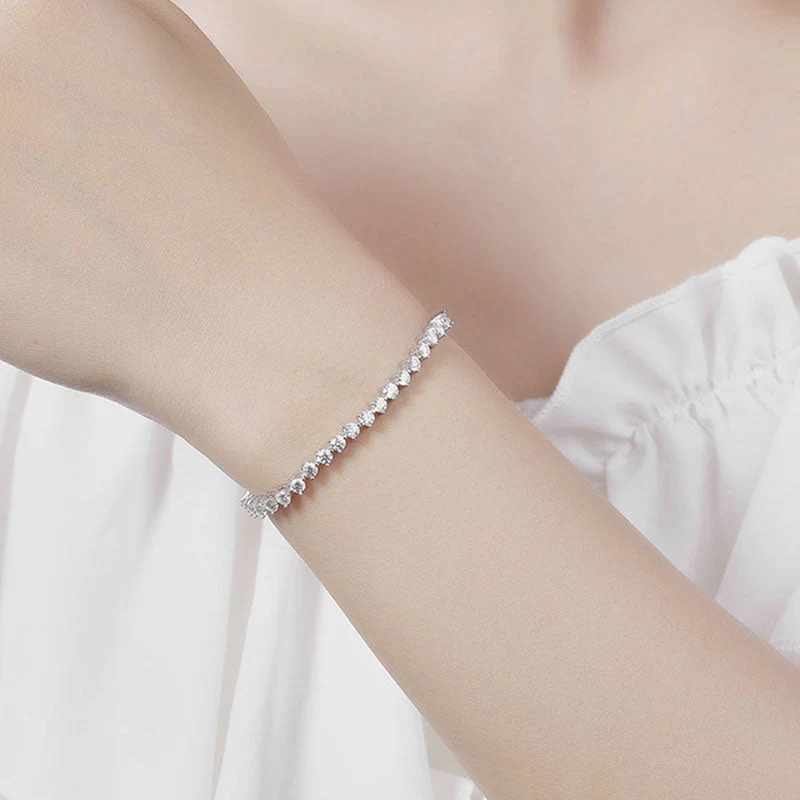 Iced Out Rhodium Plated Sterling Silver 3MM Moissanite Tennis Bracelet - Image 5