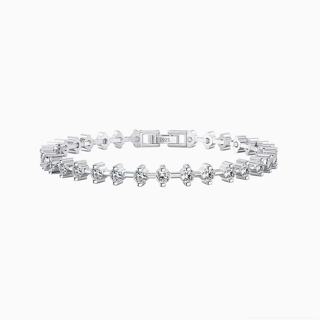 Iced Out Round Cubic Zirconia Sterling Silver Station Tennis Bracelet - Image 2