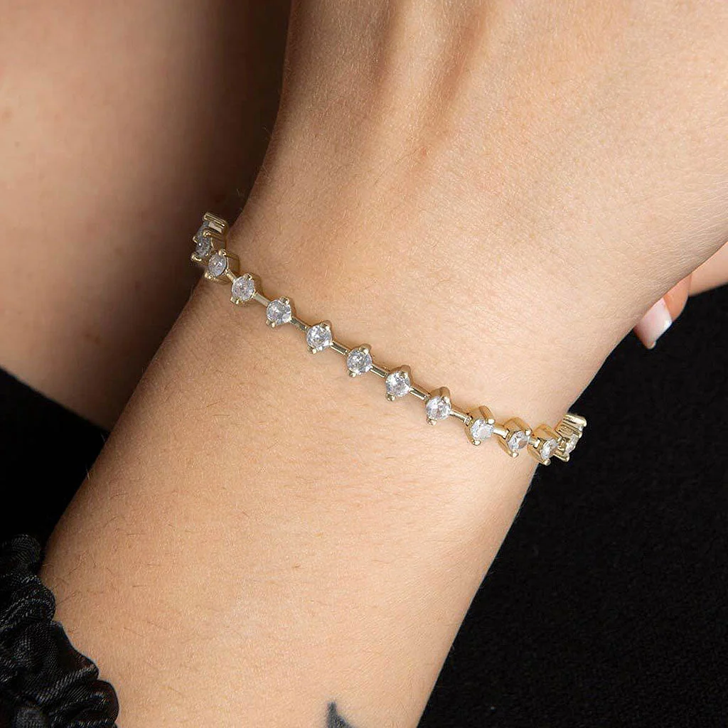 Iced Out Round Cubic Zirconia Sterling Silver Station Tennis Bracelet - Image 5