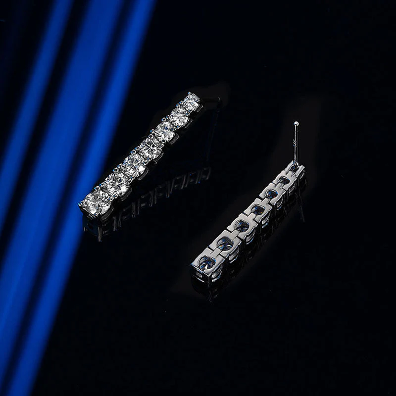 Iced Out Sterling Silver Graduated Moissanite Linear Drop Earrings - Image 3