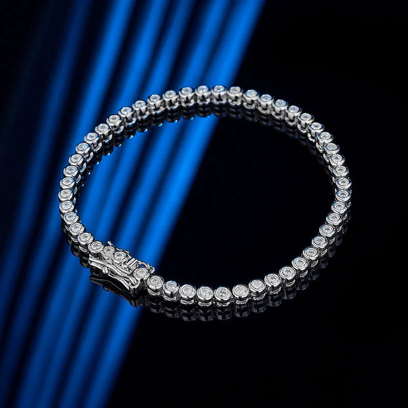 Iced Out Sterling Silver Round Bezel 2MM Moissanite Tennis Bracelet - Image 2