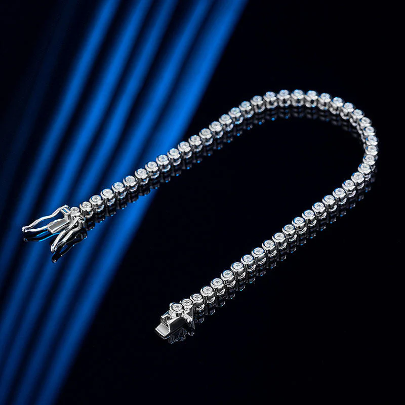 Iced Out Sterling Silver Round Bezel 2MM Moissanite Tennis Bracelet - Image 3