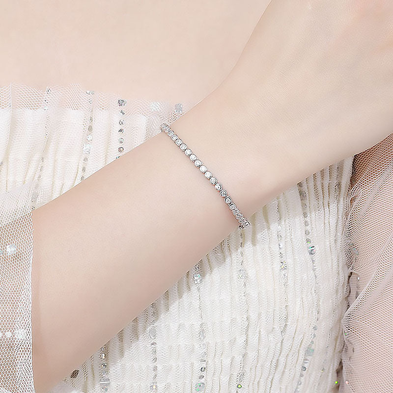 Iced Out Sterling Silver Round Bezel 2MM Moissanite Tennis Bracelet - Image 5